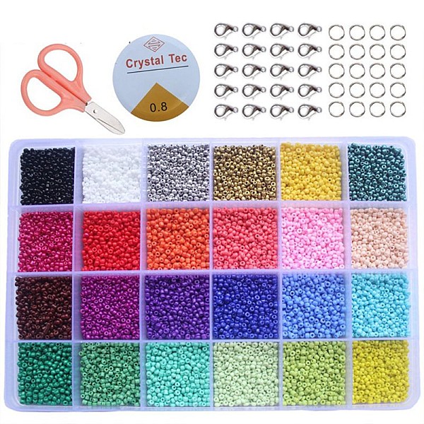 Mini Glasperlen Run 24Farben Perlen zum Basteln 2 mm 24000pcs mit 24-Gitter Aufbewahrungsbox für Schmuckherstellung