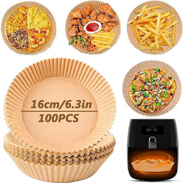 Backpapier Airfryer 16cm 100 Stück Backpapier für Heißluftfritteuse Ölfest Antihaft Einweg Luftfritteuse Pergamentpapier Heisluftfritöse