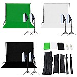 Fotostudio Set Fotografie Kit Dauerlicht Softbox  Grün Schwarz Weiß Hintergrundsystem Baumwolle 300x160cm für Fotostudio